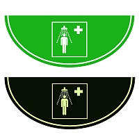 Podlahová značka výseč – Bezpečnostní sprcha, zelená/fotoluminiscenční